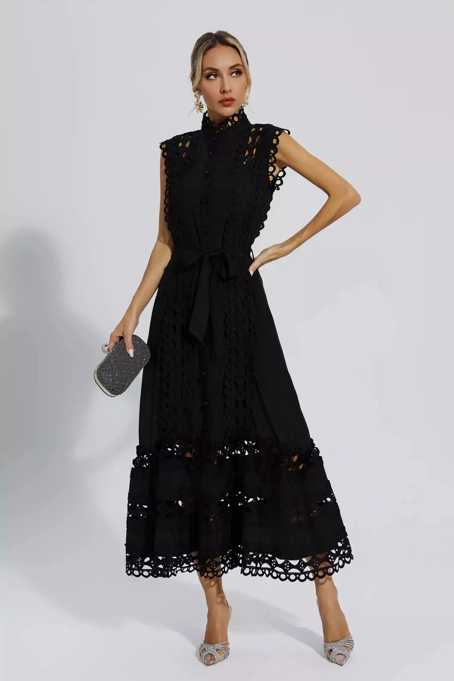 Erica Black Sleeveless Hollow Maxi Dress