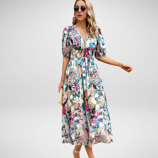 Roxanne Printed V-Neck Dress