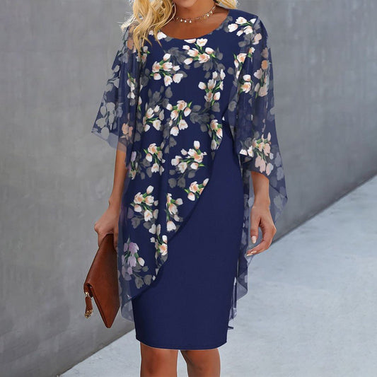 Margaret | Floral Sheer Capelet Dress