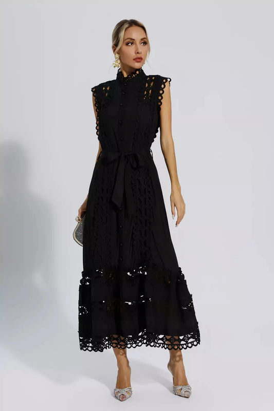 Erica Black Sleeveless Hollow Maxi Dress