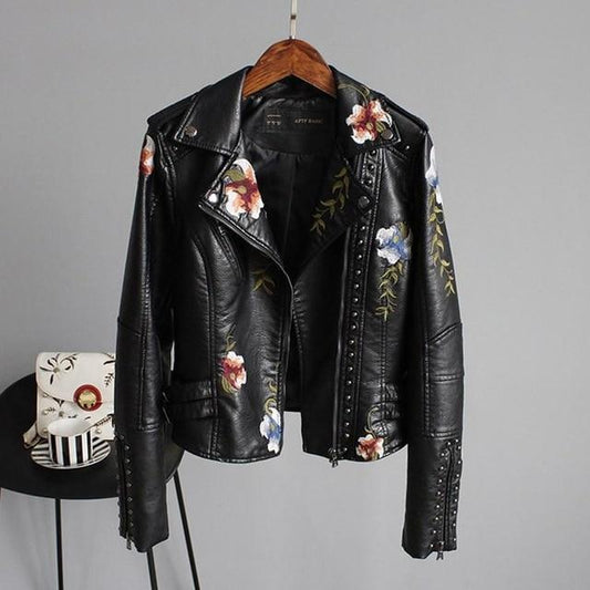 Ella | Stylish embroidered leather jacket